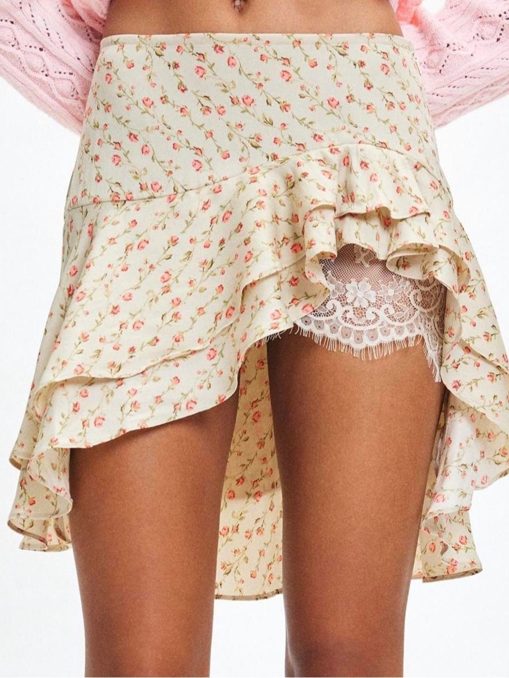 NWT Kimchi Blue Botanical Floral Ruffle Mini Skirt Size M